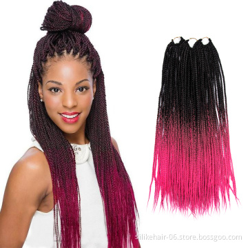 High Quality Ombre Red Grey 24 inch 24 Roots/pack Heat Resistant Fiber Bulk Box Braid Crochet Synthetic Braiding Hair Extensions